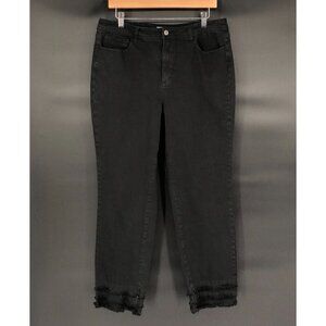 John Mark Women's Cropped Fringed Frayed Hem Jeans Size 14 Black Denim
